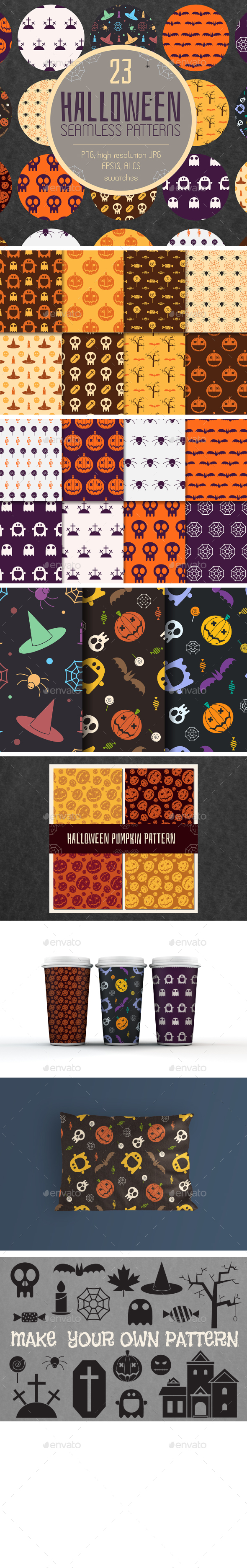 23 Halloween Seamless Patterns Pack