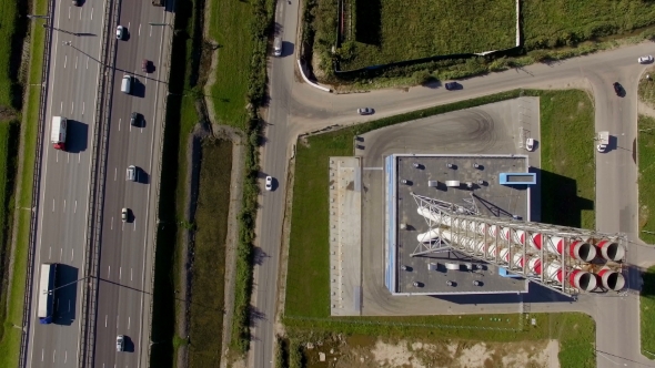 Aerial View Of New Modern Gas Boiler-house Near The Road Track