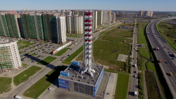 Aerial View Of New Modern Gas Boiler House In a Residential Area The City