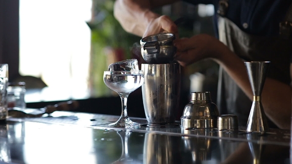 The Bartender Presses Lemon Juice Cocktail