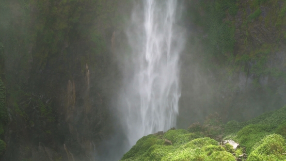 Sipiso-piso Waterfall Footage In North Sumatra. Establishing Shot