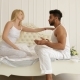 Couple Relationships Problem Fight Conflict Sitting On Bed Argue Unhappy Woman Hit Man Negative - VideoHive Item for Sale