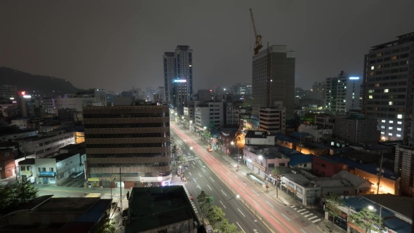 Of Night Seoul With Cars On Motorway, South Korea