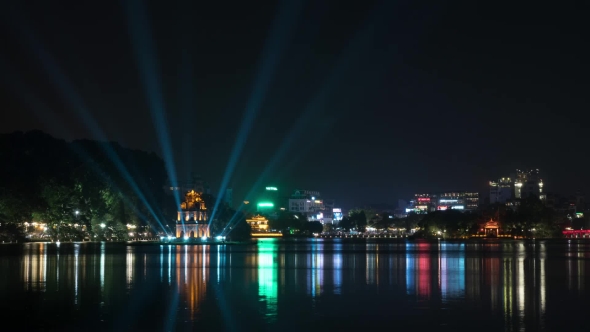 Night Hanoi With Colorful Hoan Kiem Lake