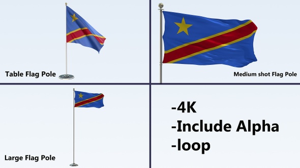 Congo Democratic Republic Flag Pole Pack 4k-Loop