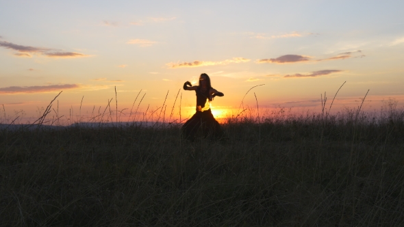 Fire Show At Sunset