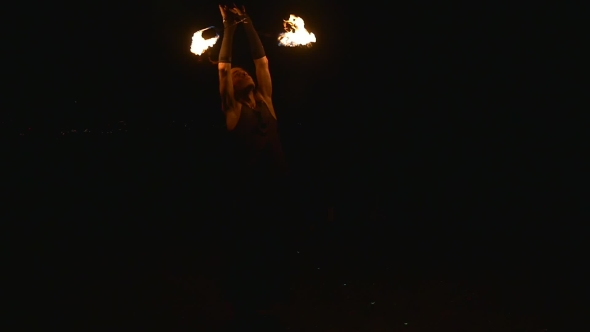 Street Fire Dancer At Night