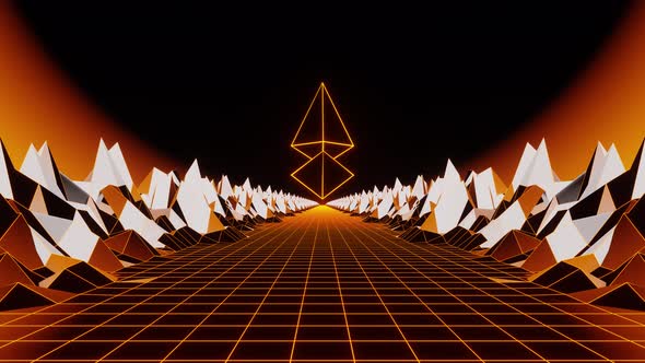 Gold Ethereum Crypto Coin Rotated On The Blockchain Road Background Vj Loop 4K