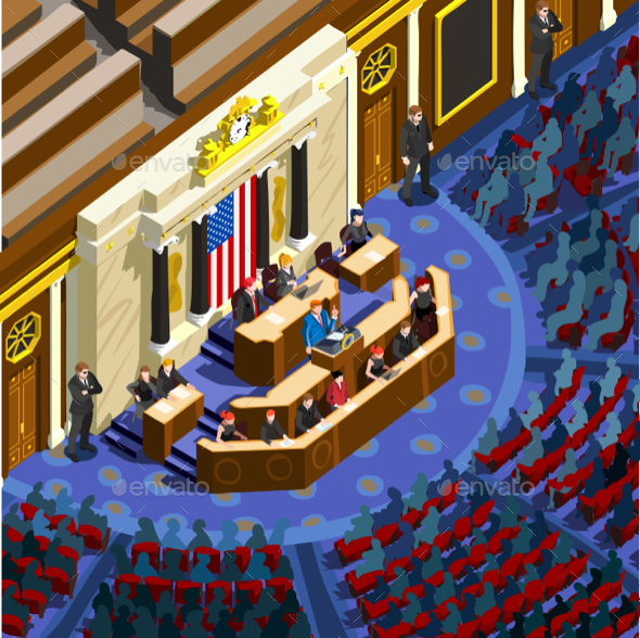 Election Infographic Parliament Hall Us Vector Isometric People