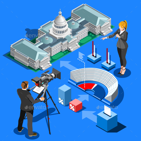 Election Infographic Presidential Vector Isometric Building