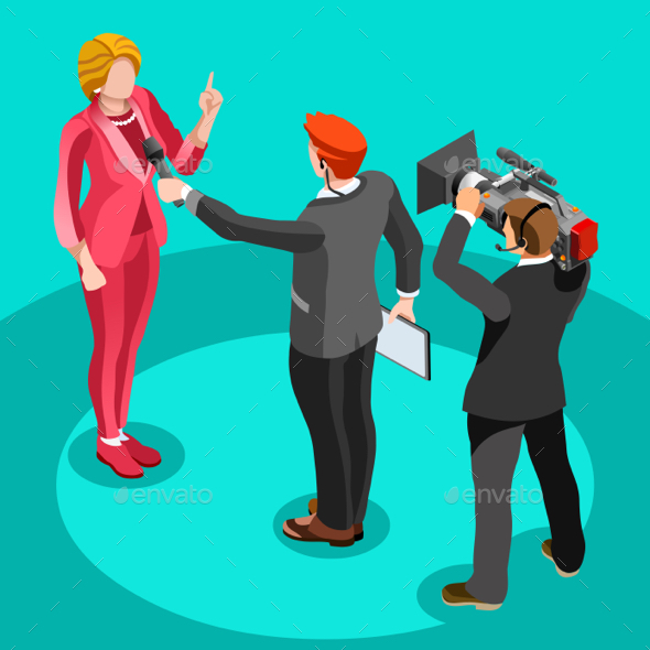 Election News Infographic Interview Vector Isometric People