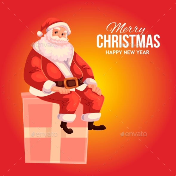 Greeting Card with Cartoon Santa Claus Sitting