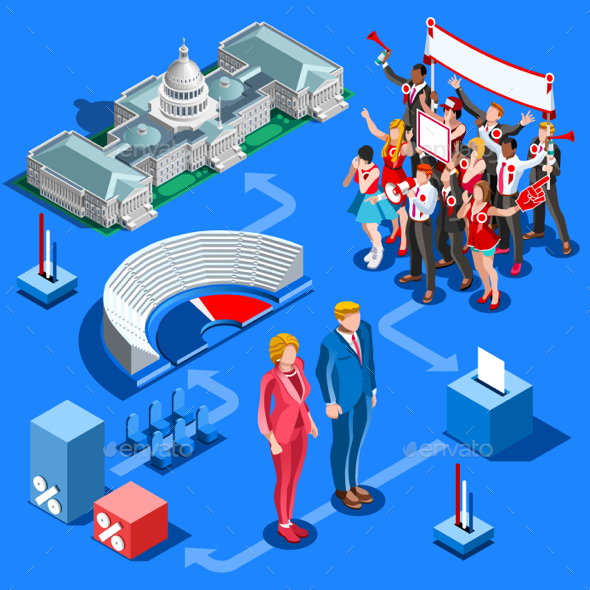 Election Infographic Us Political Vector Isometric People