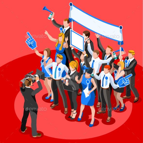 Election News Infographic Party Rally Vector Isometric People