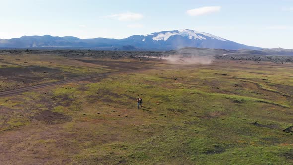 Road Across the Mountains of Landmannalaugar Iceland in Summer Season From Drone  Europe