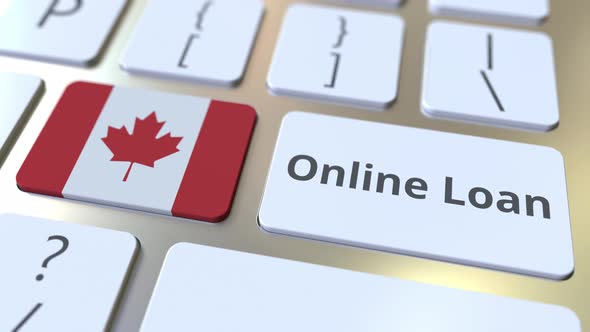 Online Loan Text and Flag of Canada on the Keyboard