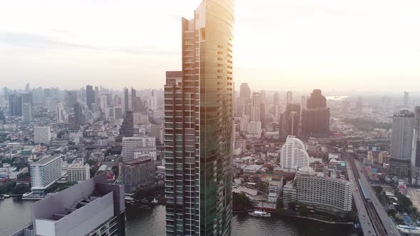 4k Aerial city view of Bangkok dowtnown, Flying over Bangkok, Thailand.