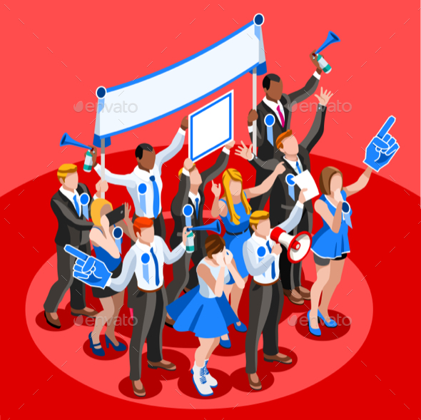 Election Infographic Cheering Crowd Vector Isometric People