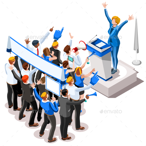 Election Infographic Convention Crowd Vector Isometric People