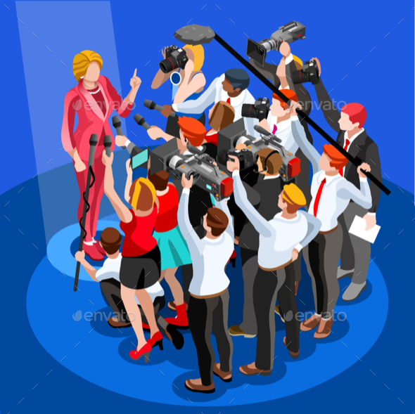 Election News Infographic Spokesperson Vector Isometric People