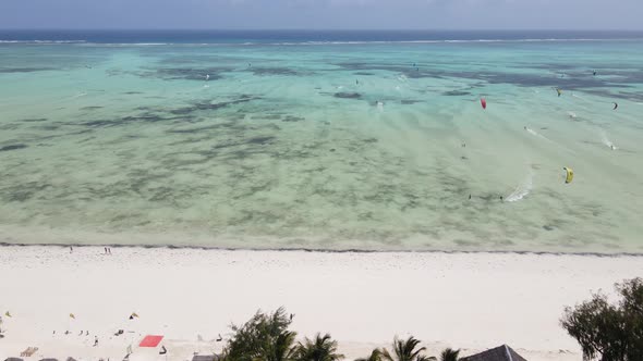 Kitesurfing Near the Shore of Zanzibar Tanzania