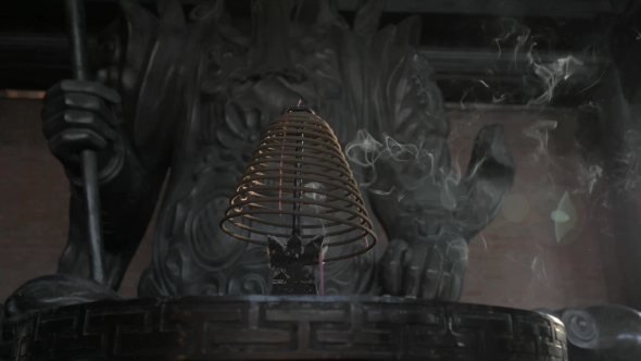 Incense And Statue Of Warrior In Bai Dinh Temple, Vietnam alt