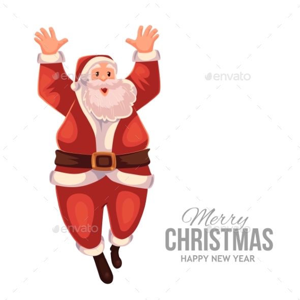 Greeting Card With Cartoon Santa Claus Jumping