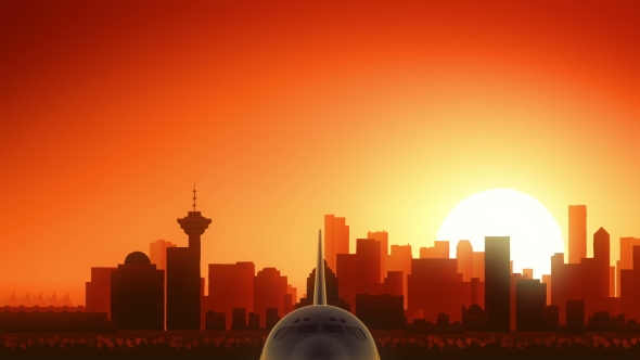 Vancouver Skyline Sunrise Take Off