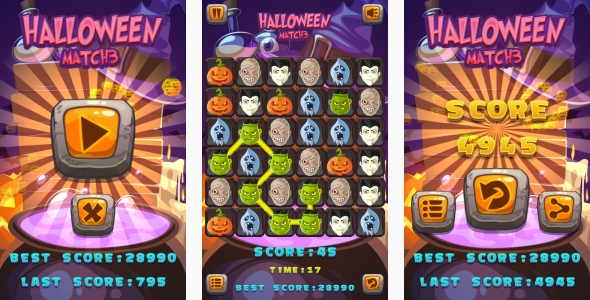 Halloween Match3 - gra HTML5 + Android + AdMob (Construct 3 | Construct 2 | Capx)