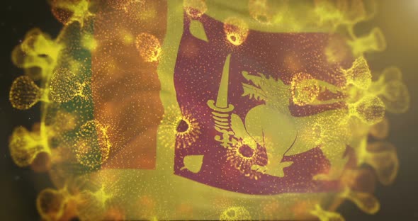 Sri Lanka Flag With Coronavirus Microbe Centered alt