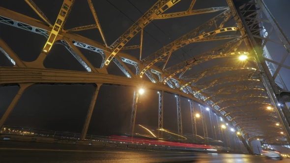 Car Traffic On The Bridge At Night