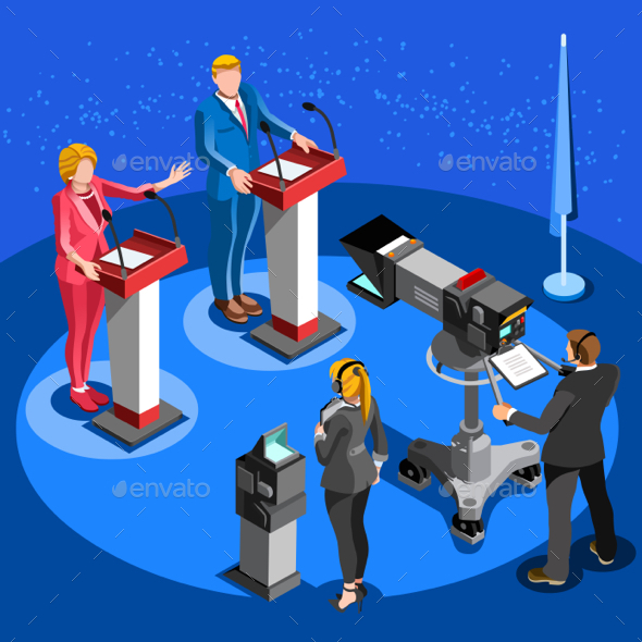Election News Infographic Live Stream Vector Isometric People