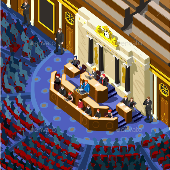 Election Infographic Parliament Hall Vector Isometric People
