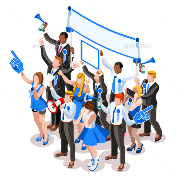 Election Infographic Cheering Supporters Vector Isometric People