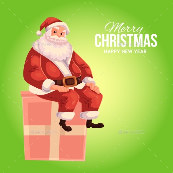 Greeting Card with Cartoon Santa Claus Sitting