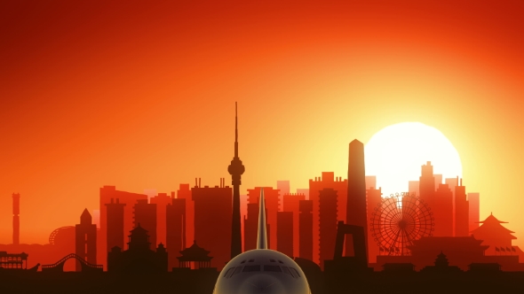 Beijing China Skyline Sunrise Take Off