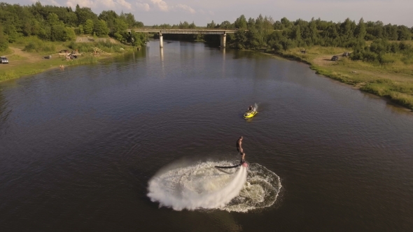 Fly Board Rider On The river