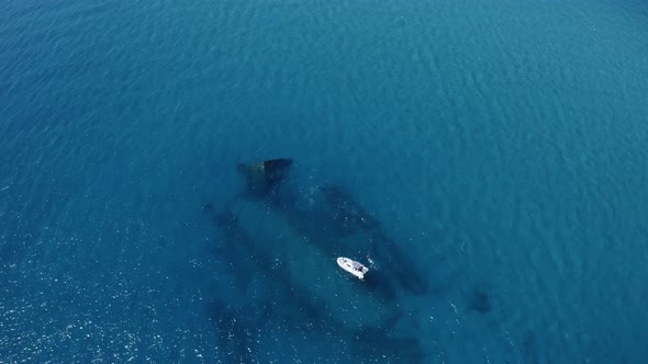 Aerial view of a ship wreck in the ocean
