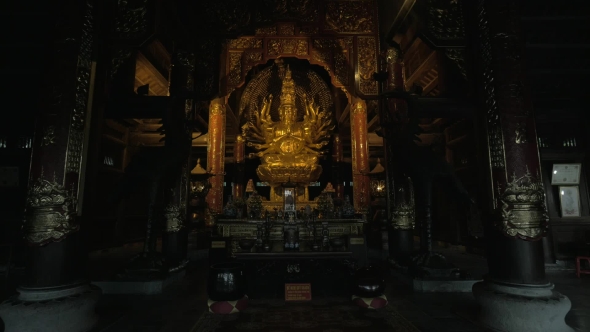 Altar With Quan Am Bronze Statue In Bai Dinh Temple, Vietnam
