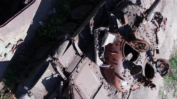 Vertical Video of a War in Ukraine  Destroyed Military Hardware