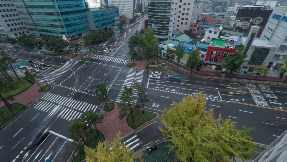 Traffic On Intersection In Seoul, South Korea