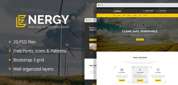 Energon - renewable energy and eco friendly technologies PSD template