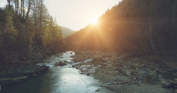 Flight Over Mountain River