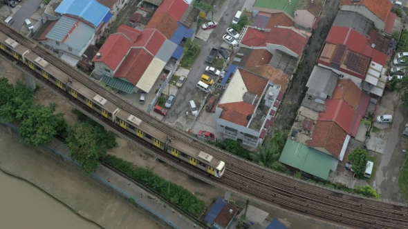 Train Moving On Overground Railway In Kuala Lumpur, Malaysia