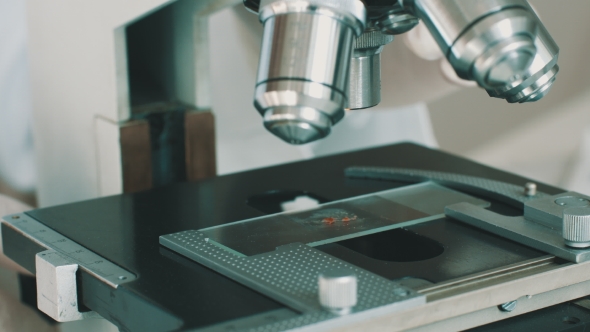 Microscope At Laboratory. alt