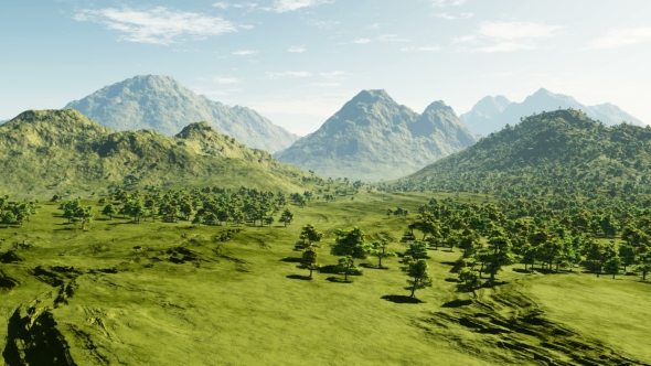 Green Valley And Mountain In Snow