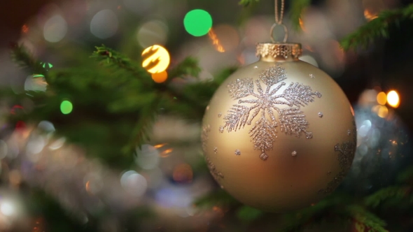 Decoration Bauble On Decorated Christmas Tree