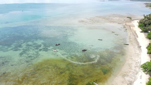 Boats in the Ocean Near the Coast of Zanzibar Tanzania Slow Motion