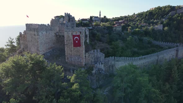 Alanya Castle - Alanya Kalesi Aerial View. Turkey