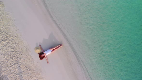 Woman Tourist on the Beach Top View